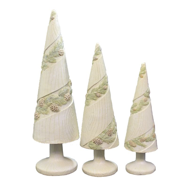 Christmas 15.0" Wood Grain Tree W/Pinecones Greenery Cone Shape  -  Decorative Figurines
