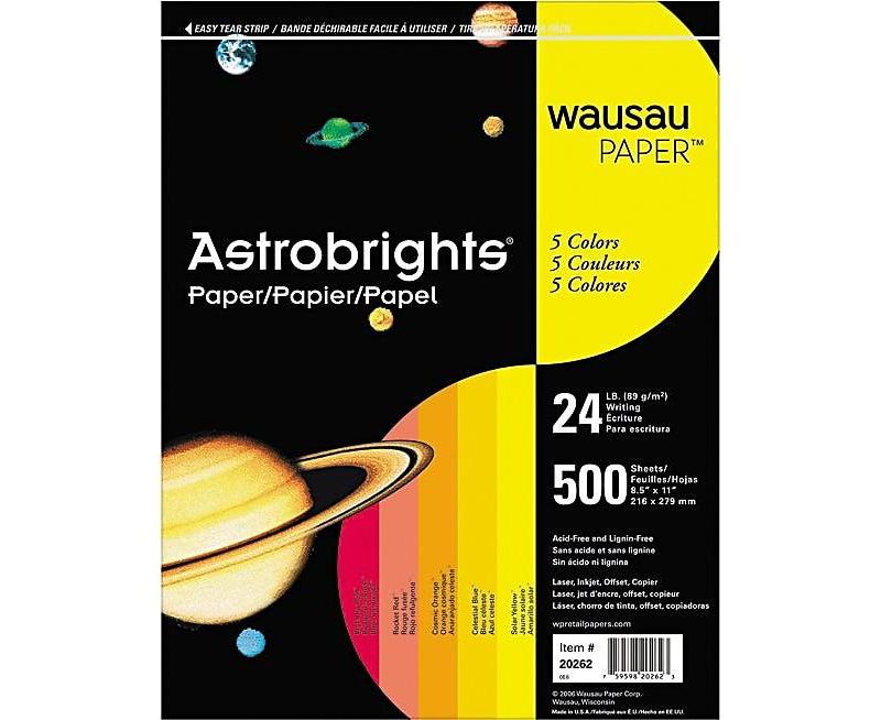 Neenah Paper Astrobrights Colored Paper 24lb 8-1/2 x 11 Warm Assortment 500 Sheets/Ream 20272