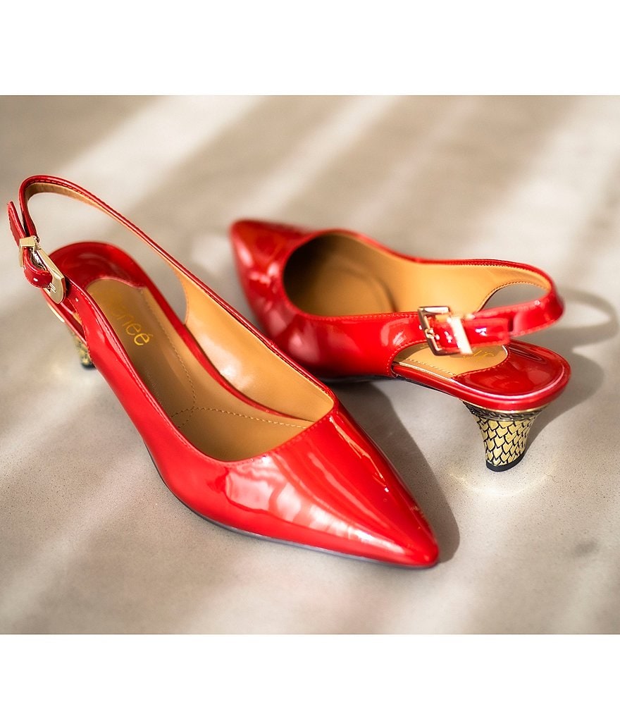 J. Renee Mayetta Slingback Pearlized Patent Dress Metal Heel Pumps