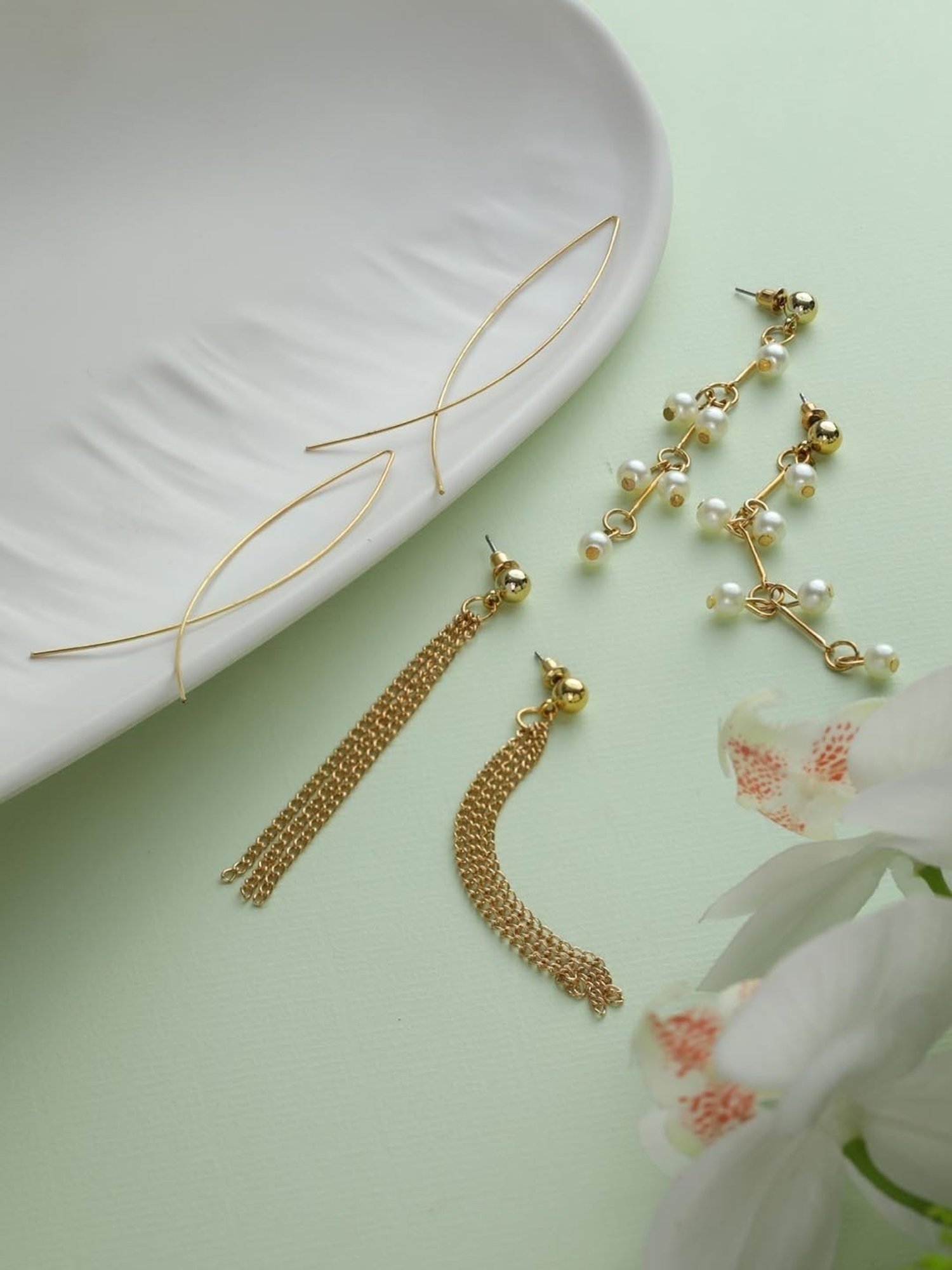 Priyaasi Rose Gold Stud & Dangler Earrings - Set of 6