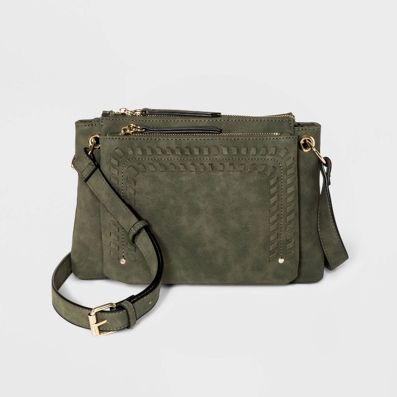 VR NYC Zip Closure Wipstitch Crossbody Bag - Olive Green