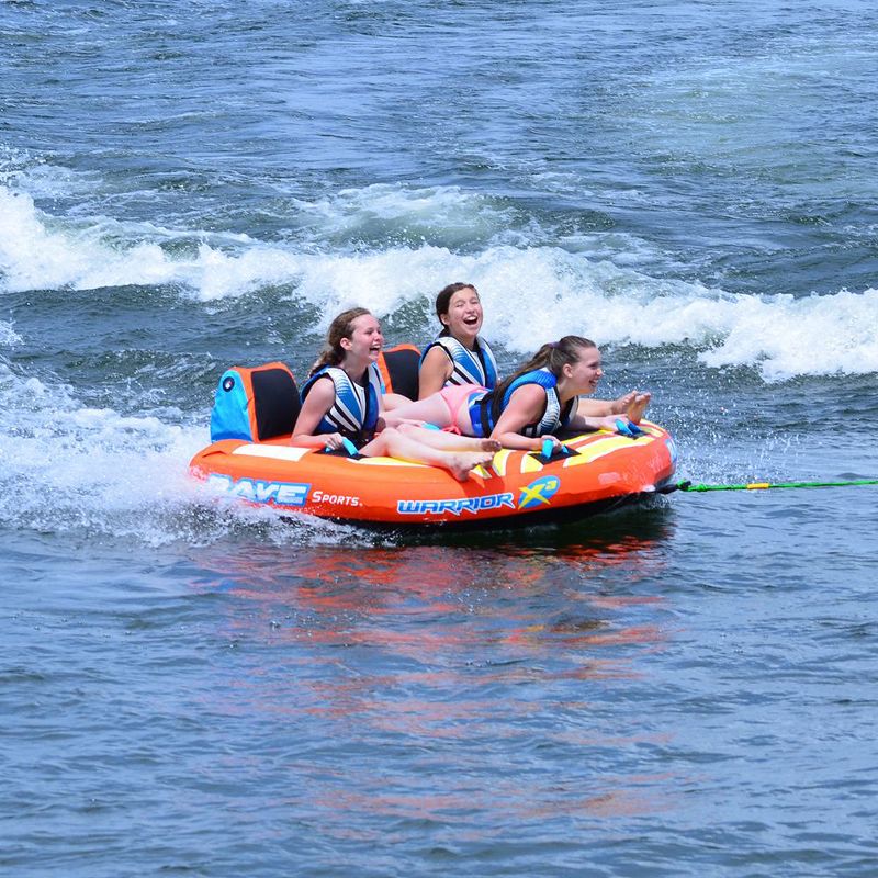 Rave Sports Warrior X3 3 Rider Double Seat Inflatable Towable Lake Water Tube, Orange