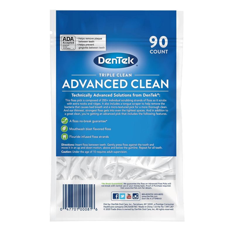 DenTek Triple Clean Floss Picks for Tight Teeth - 90ct