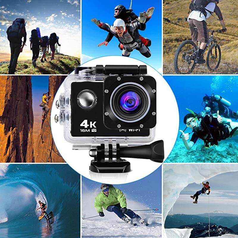 C500 4K Action Camera 14MP HD Wi-Fi Waterproof 30fps Sports Video Underwater Camcorder 170&deg; Angle Dual Screen 2 Batteries Accessories Kit Carrying Case Remote Control - Black