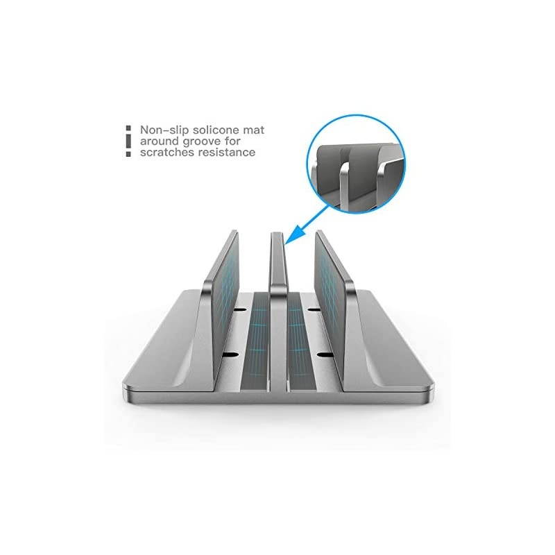 Updated Dock Version] Vertical Laptop Stand,  Double Desktop Stand Holder with Adjustable Dock (Up to 17.3 inch), Fits All MacBook/Surface/Samsung/HP/Dell/Chrome Book (Grey)