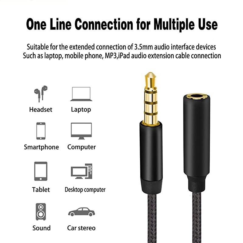 35mm Male to Female Stereo Audio Extension Adapter Cable 2M