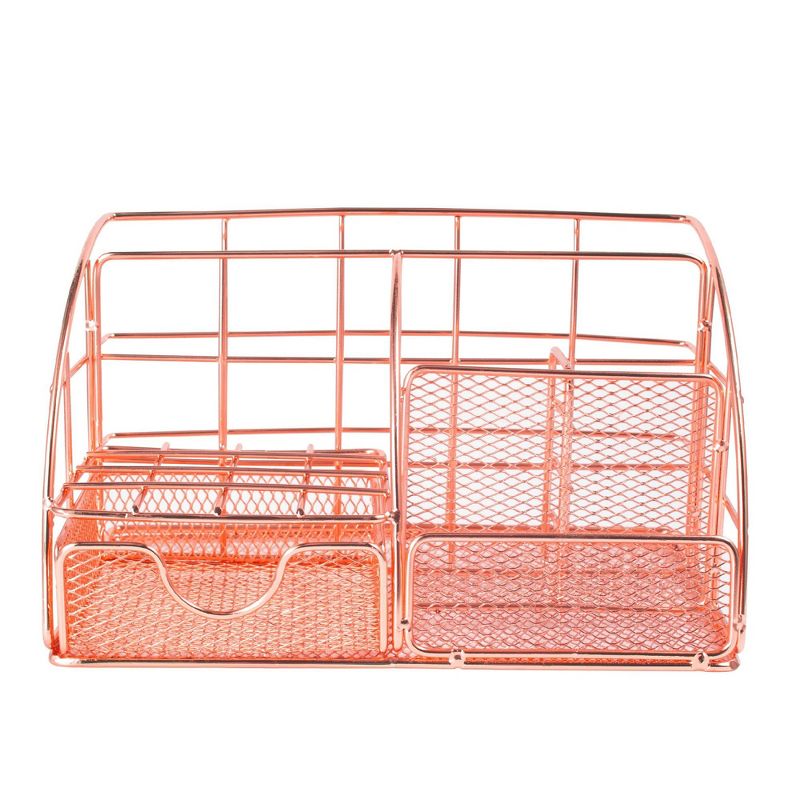 Zodaca Rose Gold Desk Organizer, with Drawer Pen Holder, Metal Mesh Office Accessories for Women