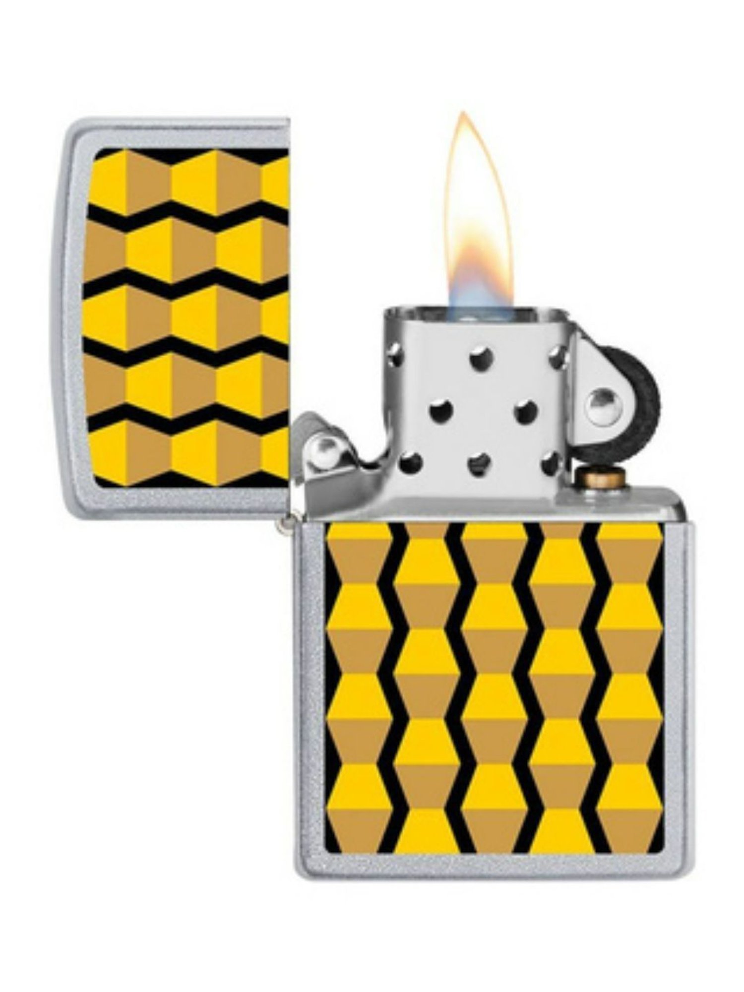Zippo Yellow Endless Column Design Satin Brass Pocket Lighter