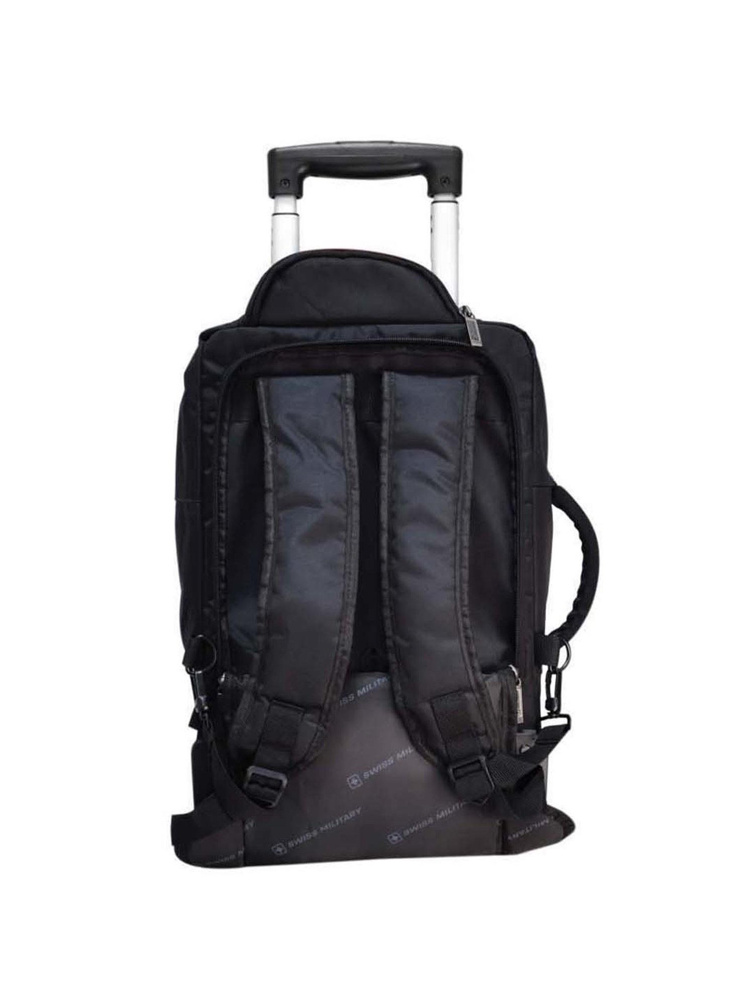 Swiss Military Black Solid Soft Small Laptop Trolley Backpack - 44 cm