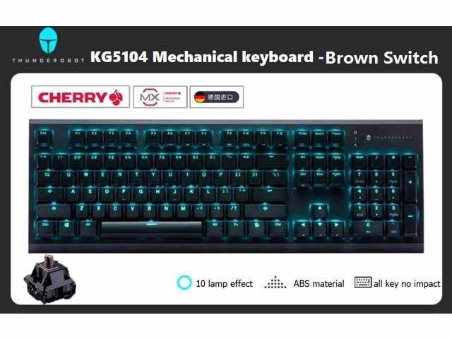ThundeRobot KG5104 Mechanical Cherry MX Gaming Keyboard, Programmable Brown Switch Wired Keyboard for Gaming with 104 Keys Full Anti-ghosting Keyboard for Windows/iOS, Ideal for Game or Work