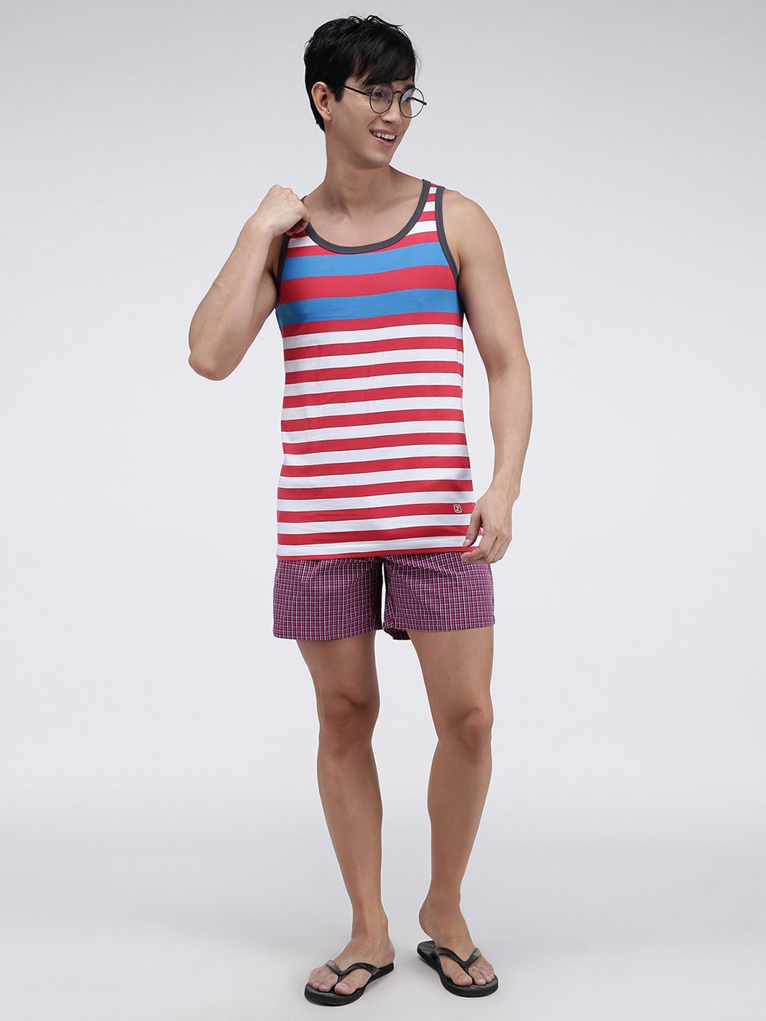 Zoiro White & Red Regular Fit Striped Vest