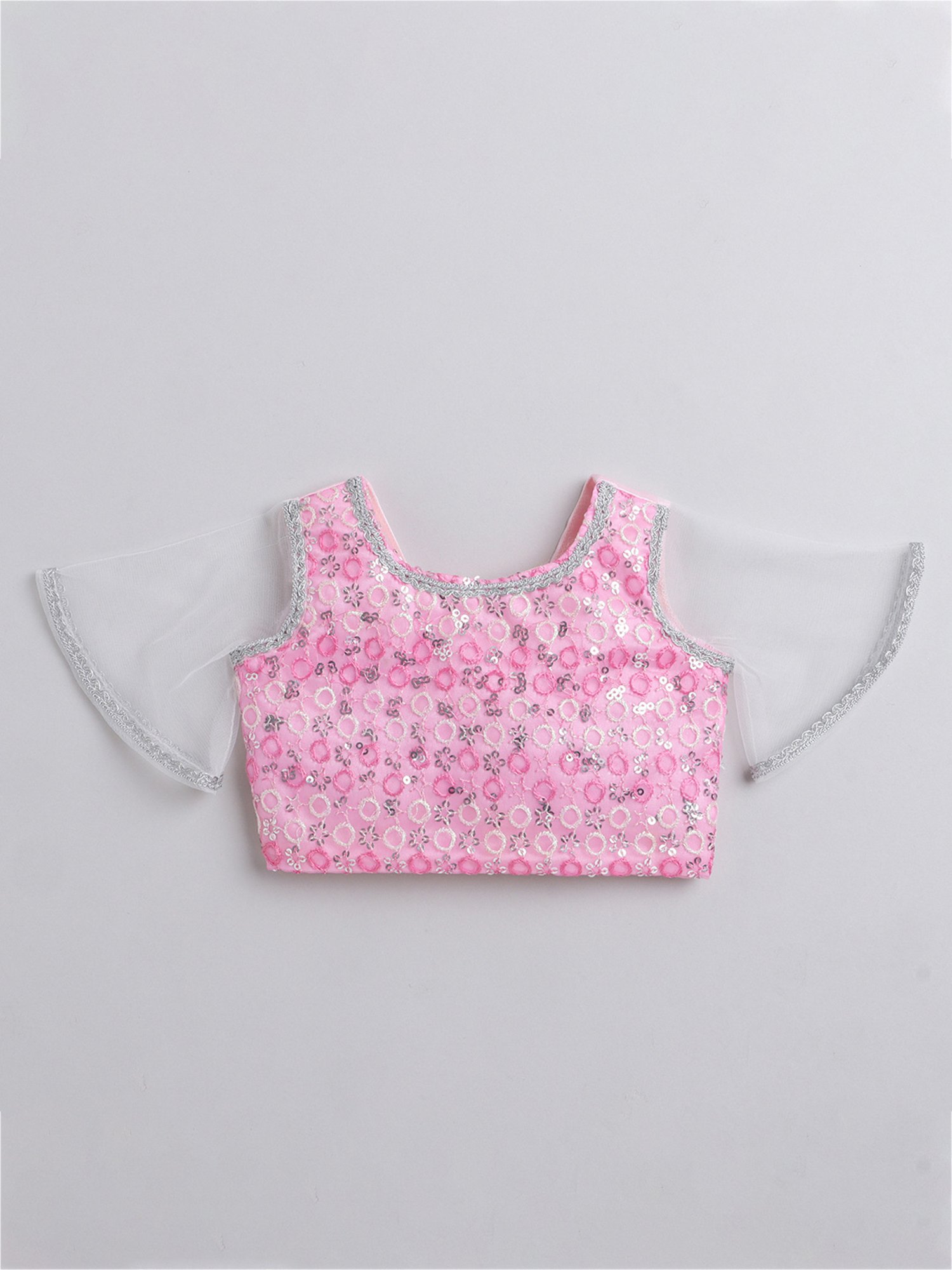 Many Frocks Kids Pink & White Embellished Lehenga, Choli with Dupatta