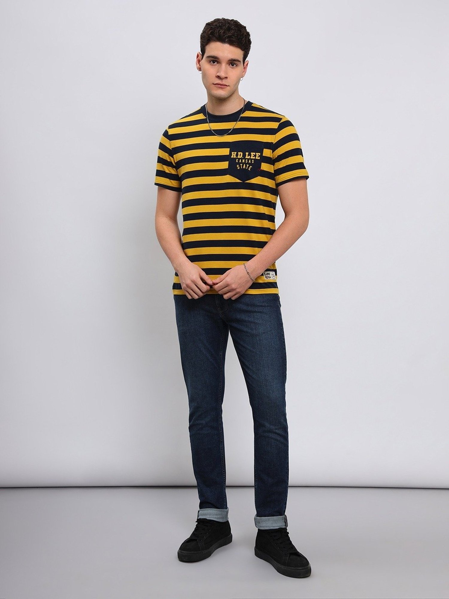 Lee Yellow Slim Fit Striped T-Shirt