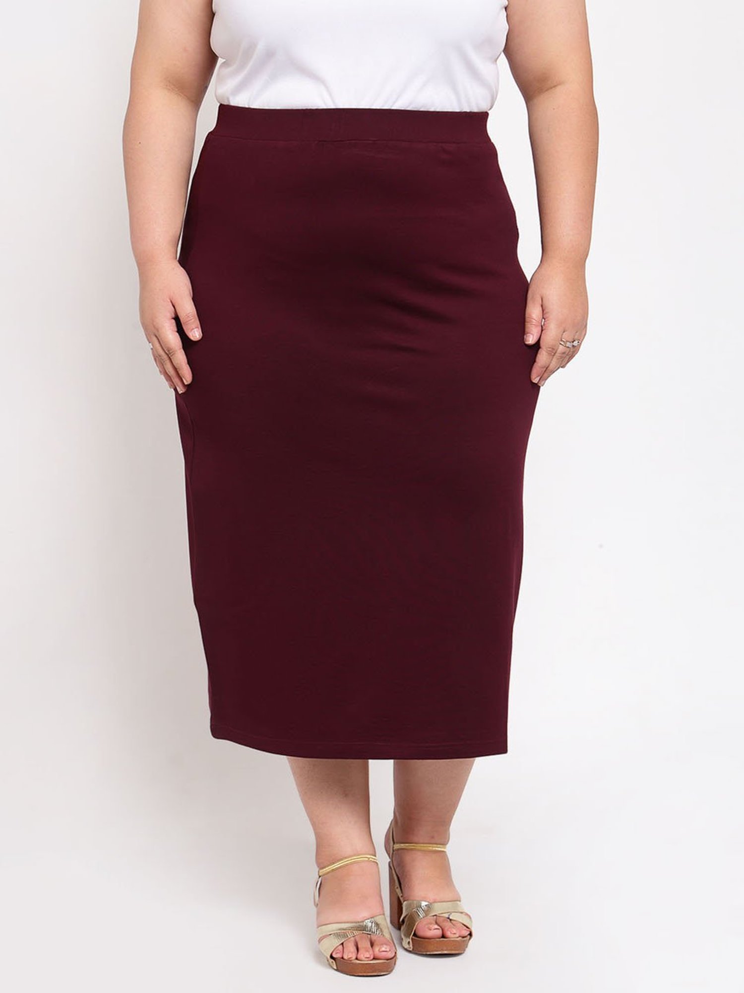 Melon by PlusS Wine Midi Skirt