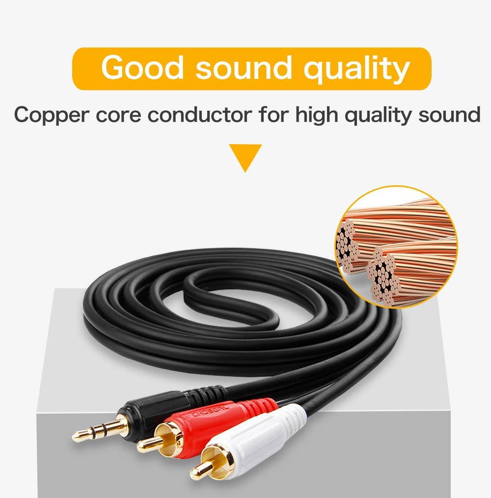 Choseal 3.5mm to 2 male RCA audio cable, 3.5 stereo to 2RCA adapter for phone, headphone, speaker black 3.5 49ft/15m