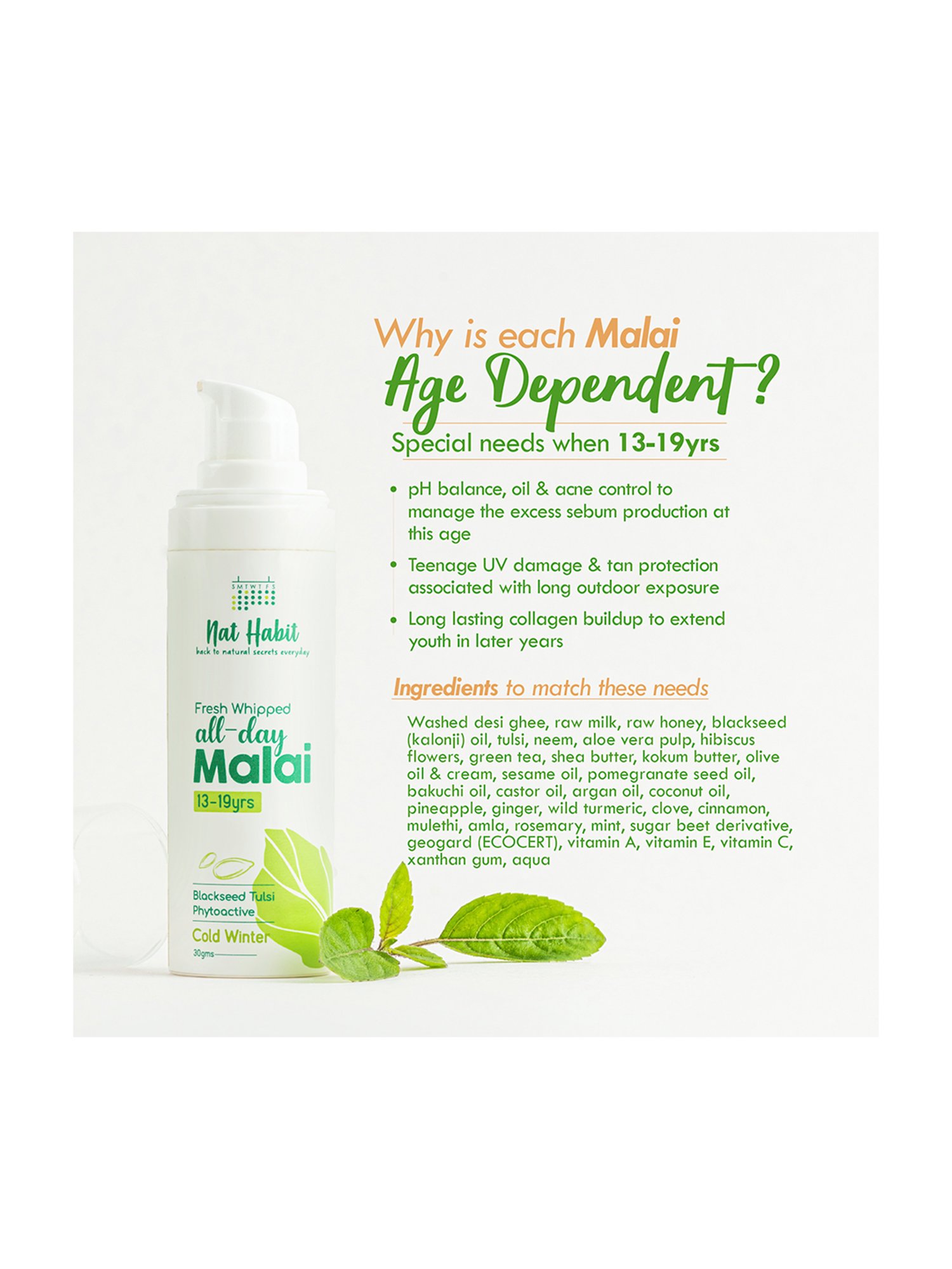 Nat Habit Blackseed Tulsi Phyto Active Fresh Whipped All-Day Malai Face Moisturiser - 30 gm