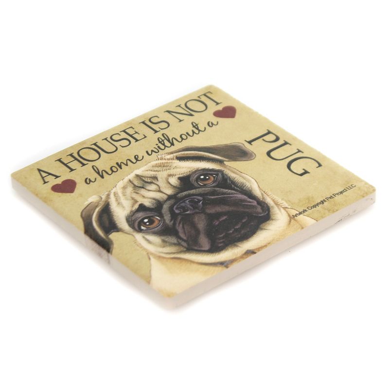 Animal 4.0" Pug Tan  Home Cork Back Coaster Easel Sjt Enterprises  -  Coasters
