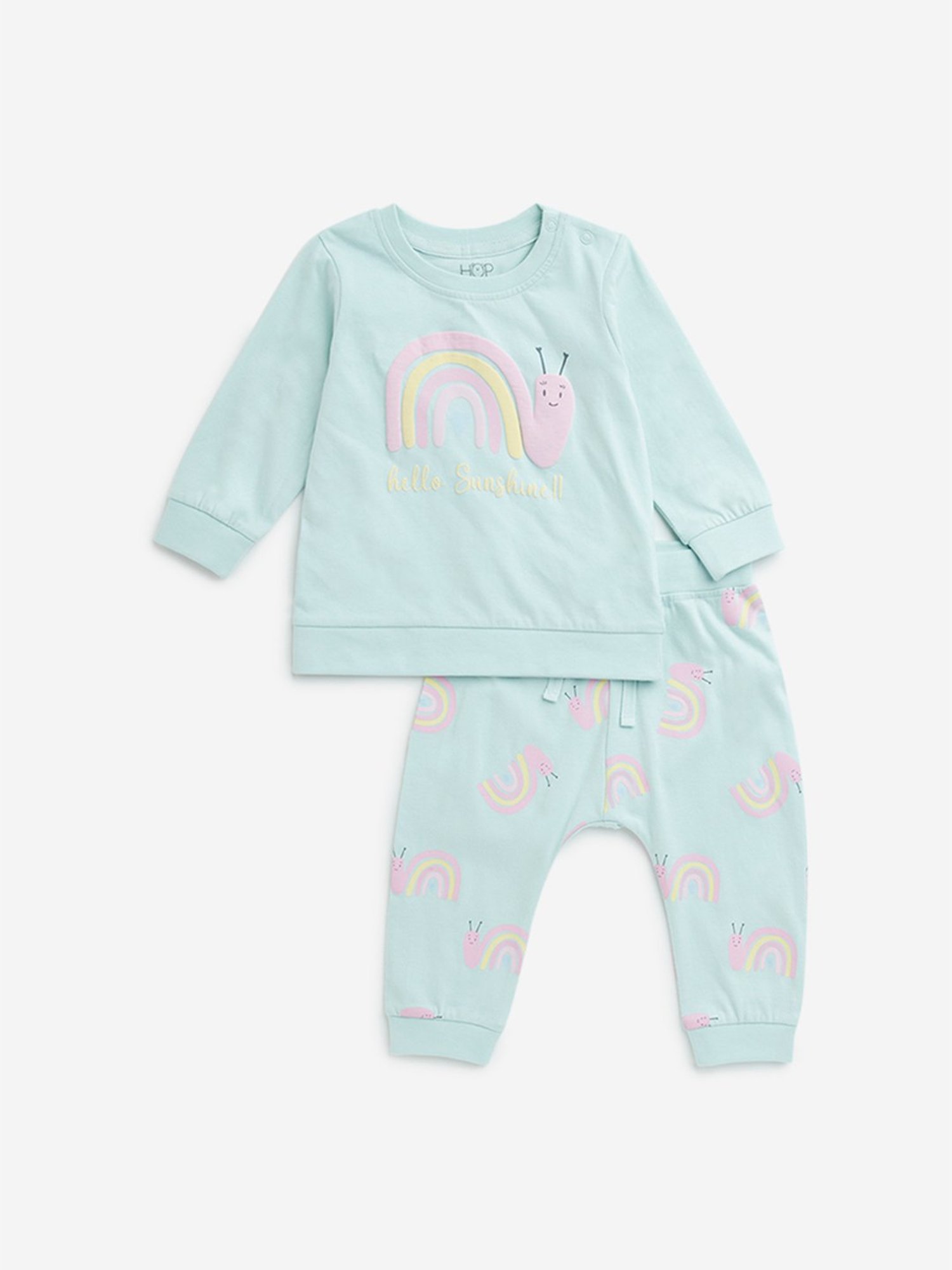 HOP Baby by Westside Sage Snail Printed Cotton T-Shirt and Pants Set