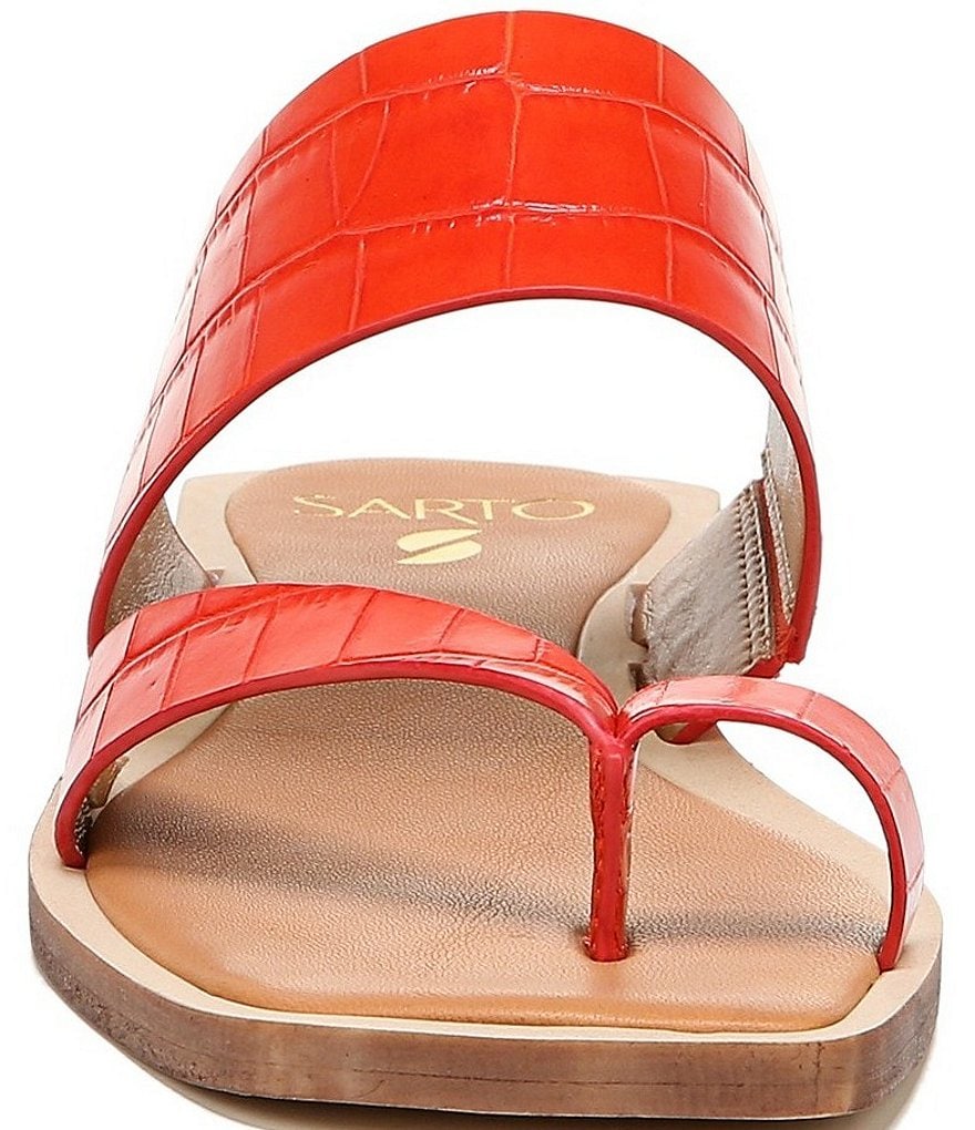 Sarto by Franco Sarto Ediana Croco Print Leather Toe Ring Square Toe Sandals