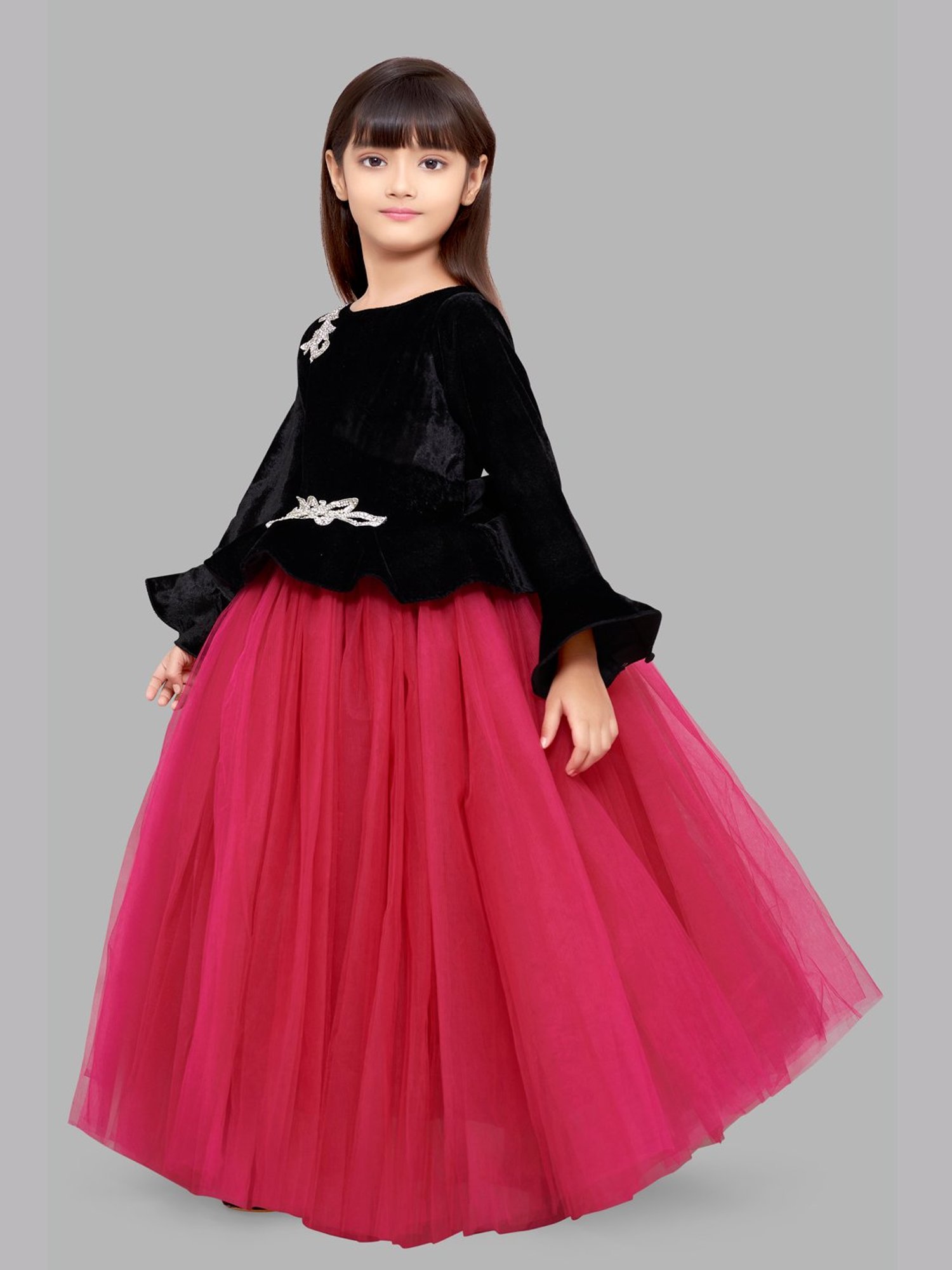 Many Frocks Kids Red Solid Dress
