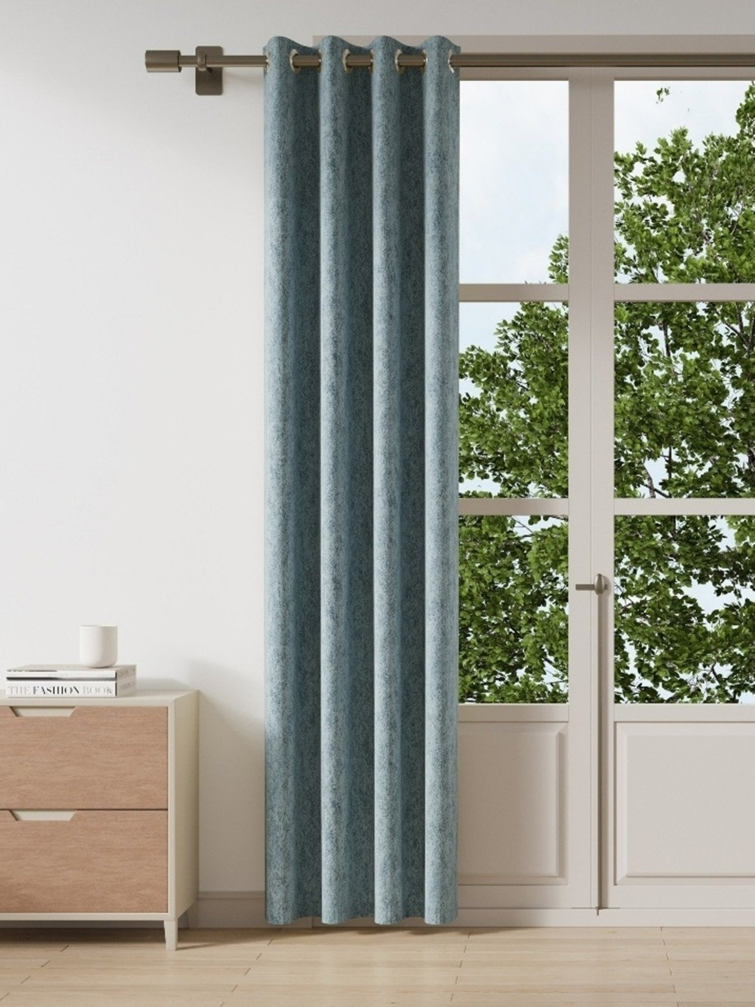 DDecor Blue Self Polyester 9 ft Long Door Curtain