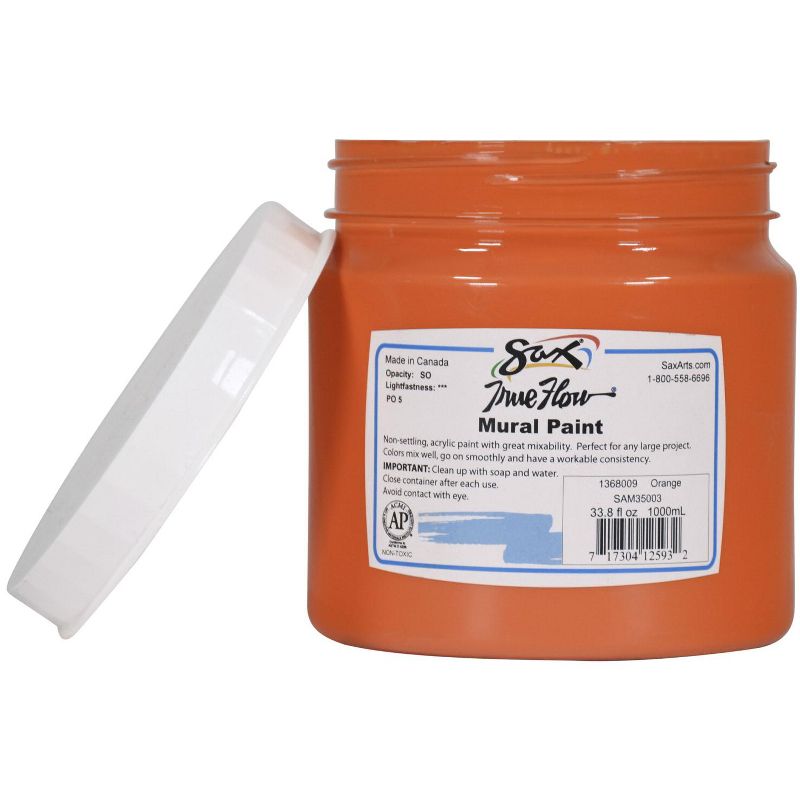 Sax True Flow Acrylic Mural Paint, 33.8 oz Plastic Container, Orange