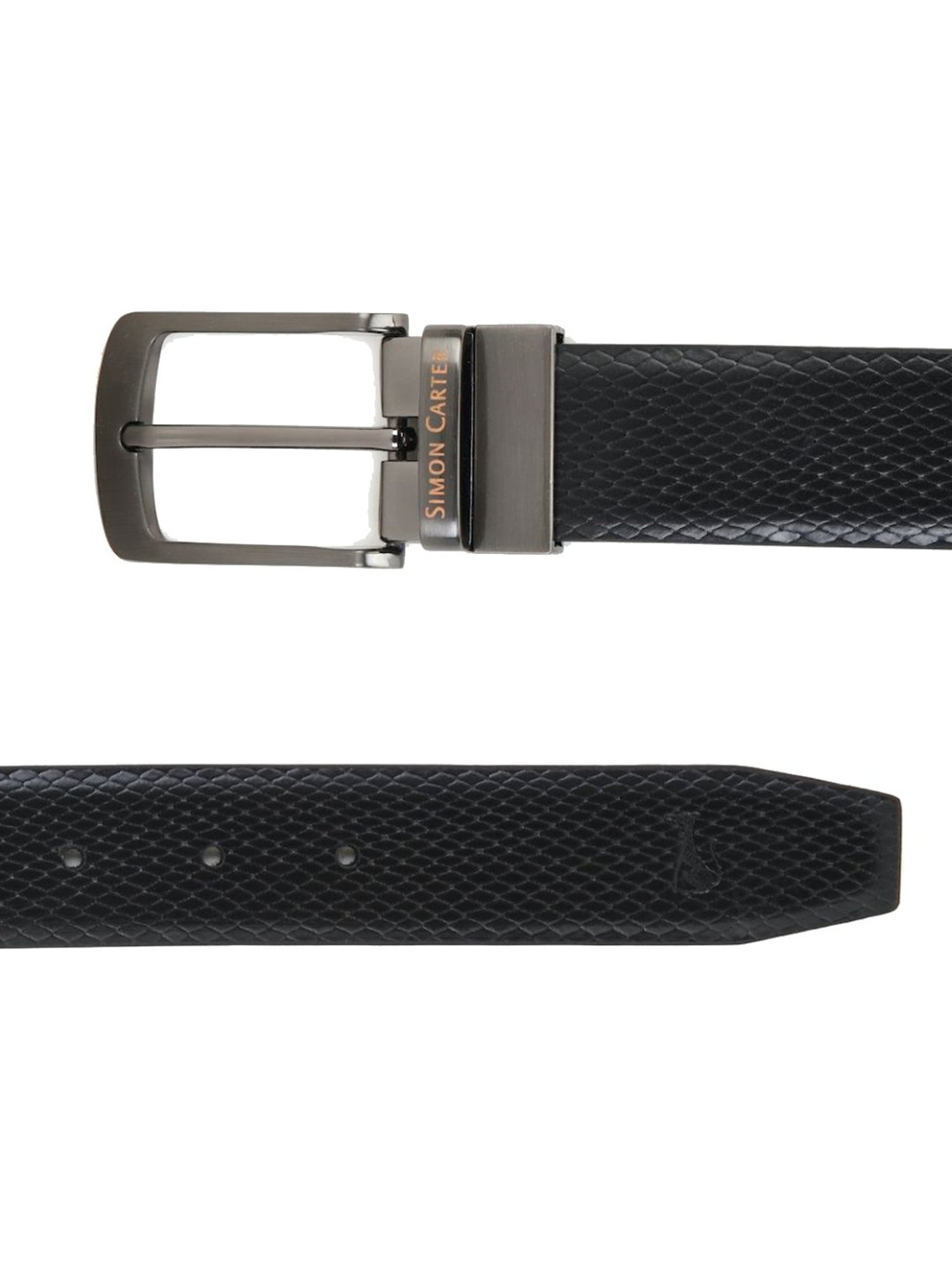 Simon Carter Black Leather Reversible Belt for Men