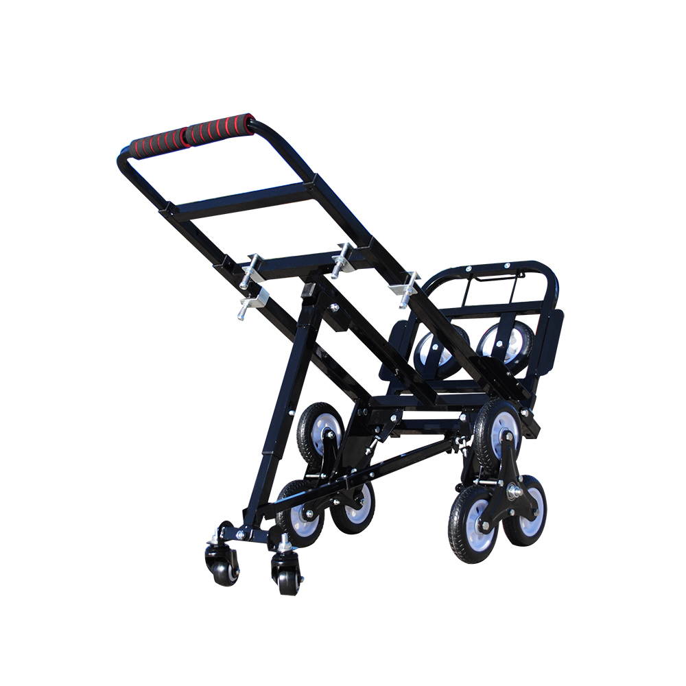Intsupermai Black Folding Portable Stair Climbing Hand Truck Luggage Cart with Extended Hand Lever with 6 Wheels 2 Backup Wheels and 2 Casters