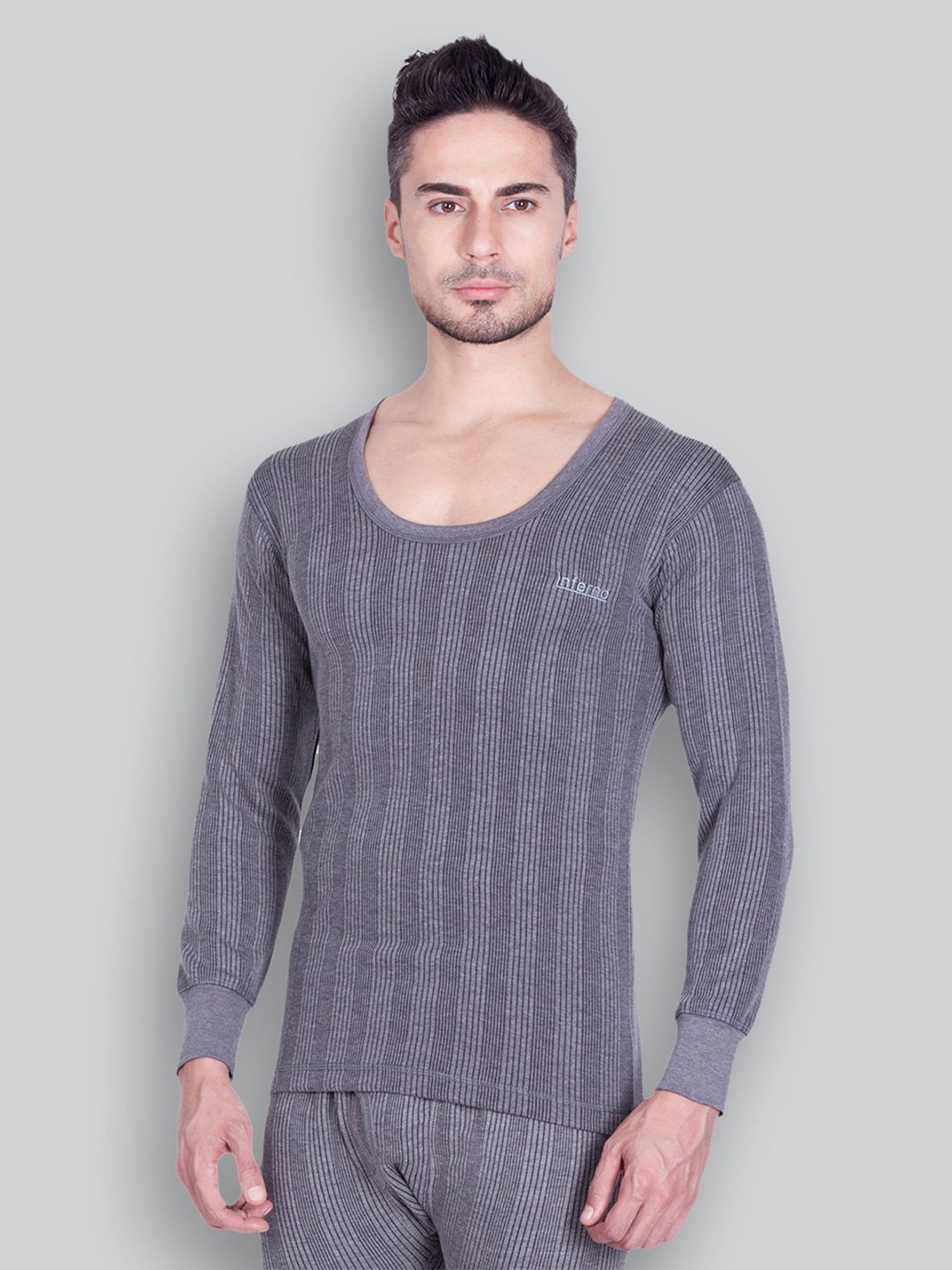 LUX Inferno Charcoal Skinny Fit Striped Thermal Top - Pack of 2