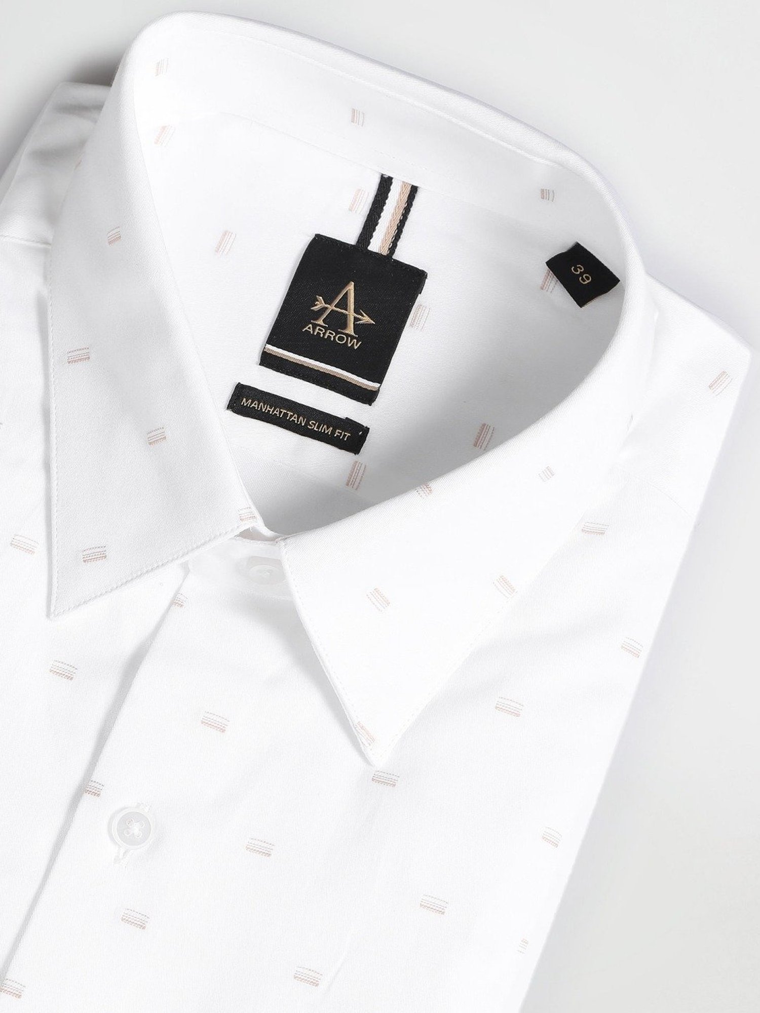 Arrow Newyork White Cotton Slim Fit Printed Shirt