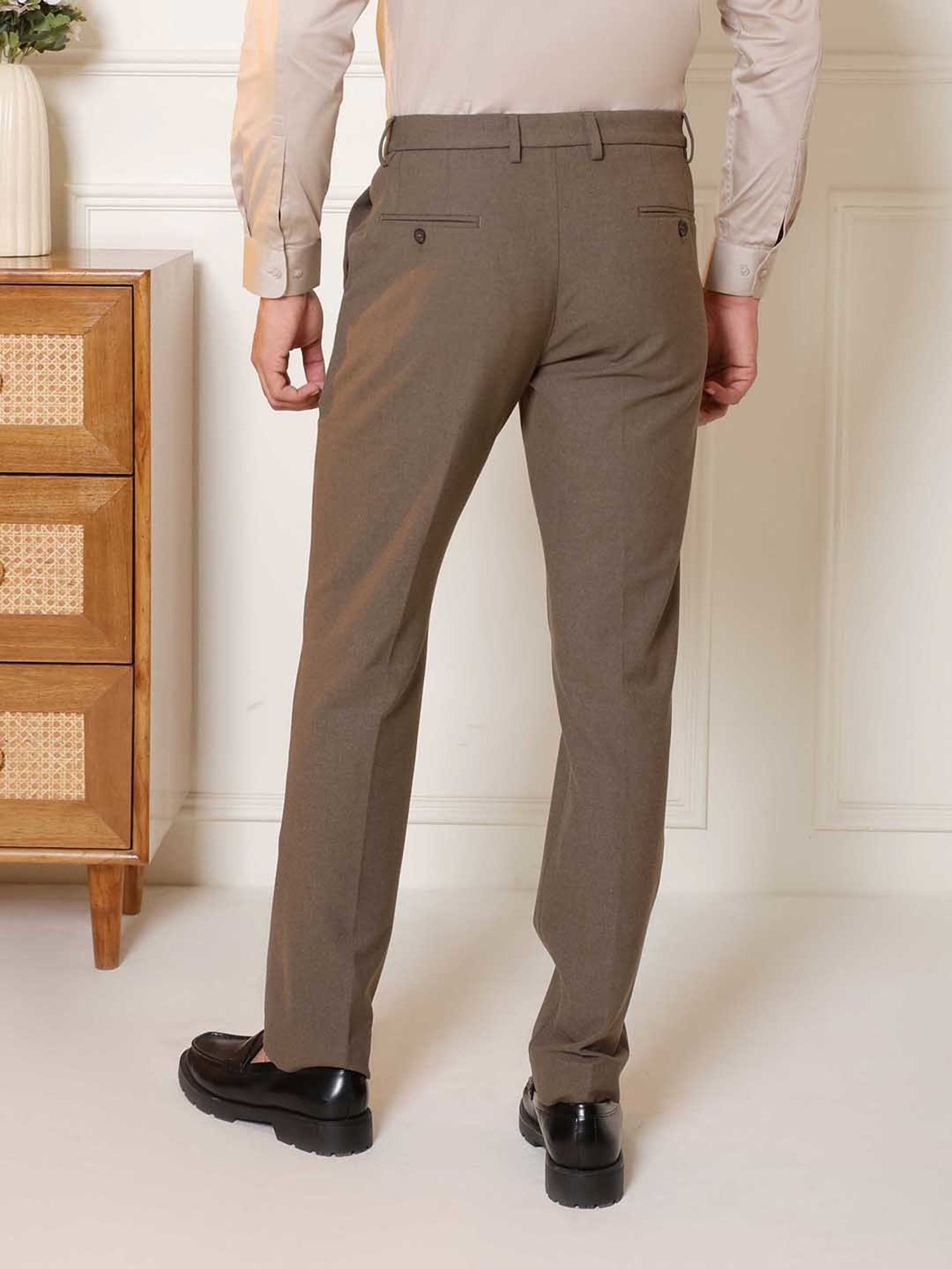 SUBTRACT Brown Slim Fit Flat Front Trousers
