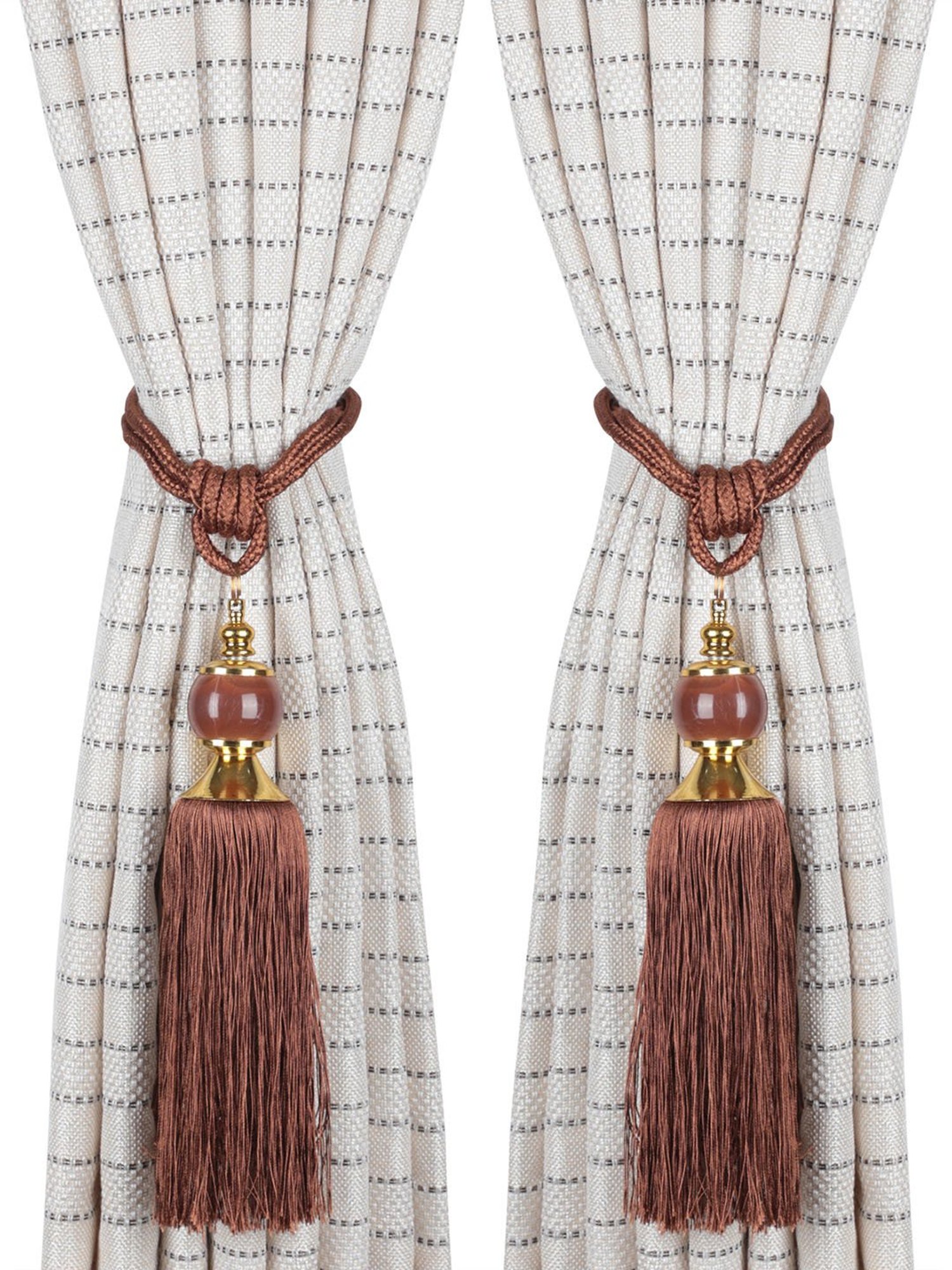 MODERN HOMES White Cotton Hand-Knotted Curtain Ropes - Set of 2