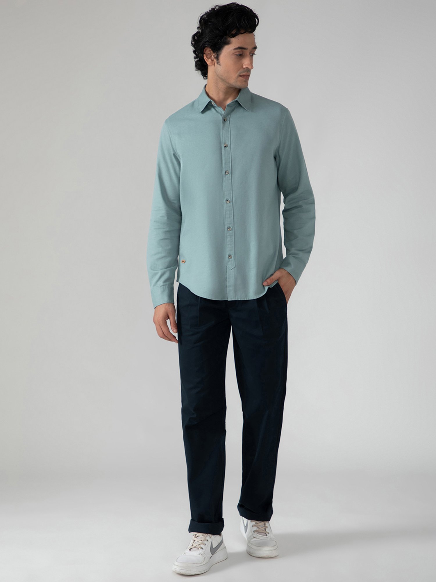 SUBTRACT Sea Green Regular Fit Cotton Shirt