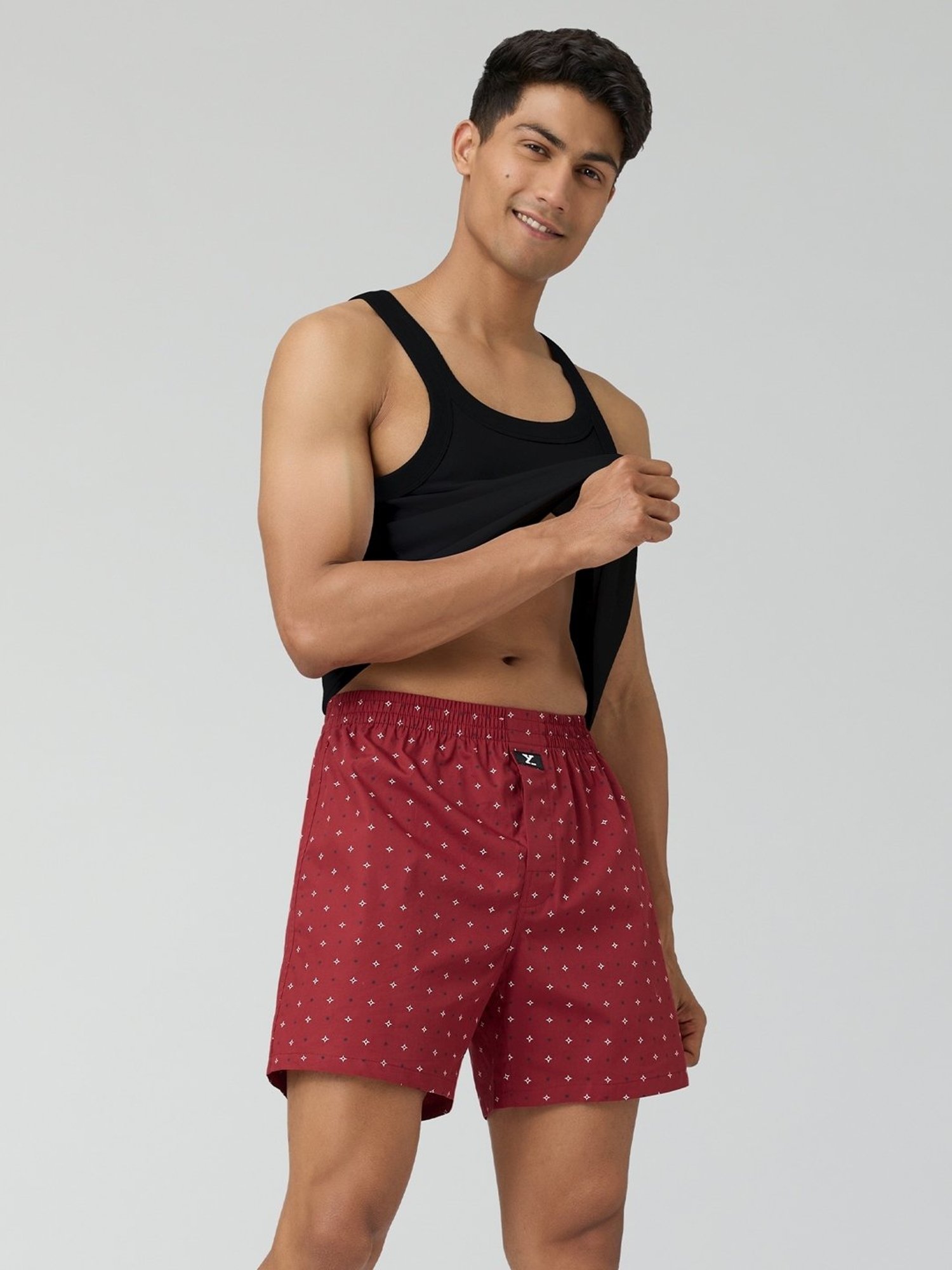 XYXX Starry Maroon Cotton Relaxed Fit Printed Boxers