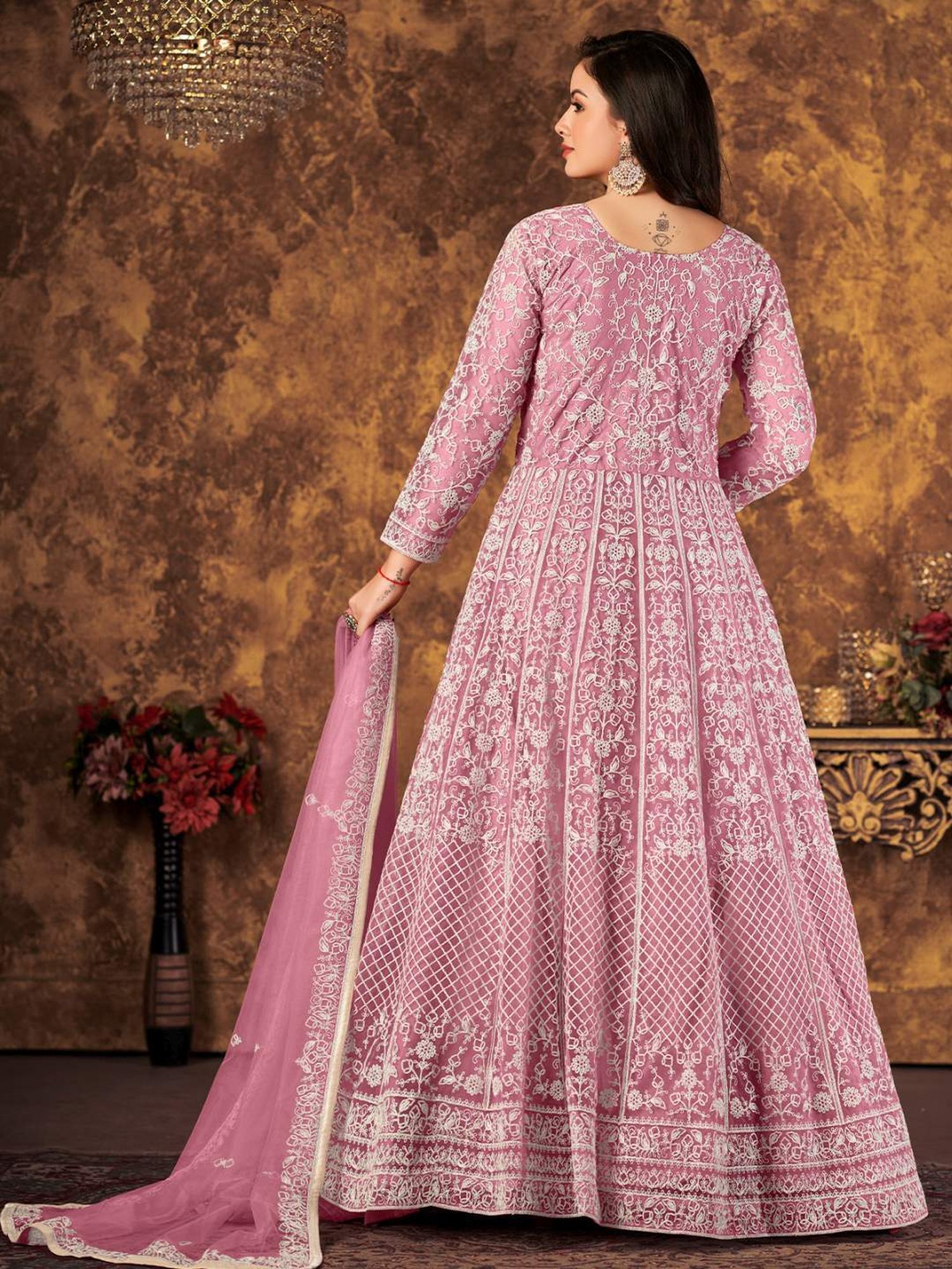 Odette Pink Embroidered Unstitched Dress Material