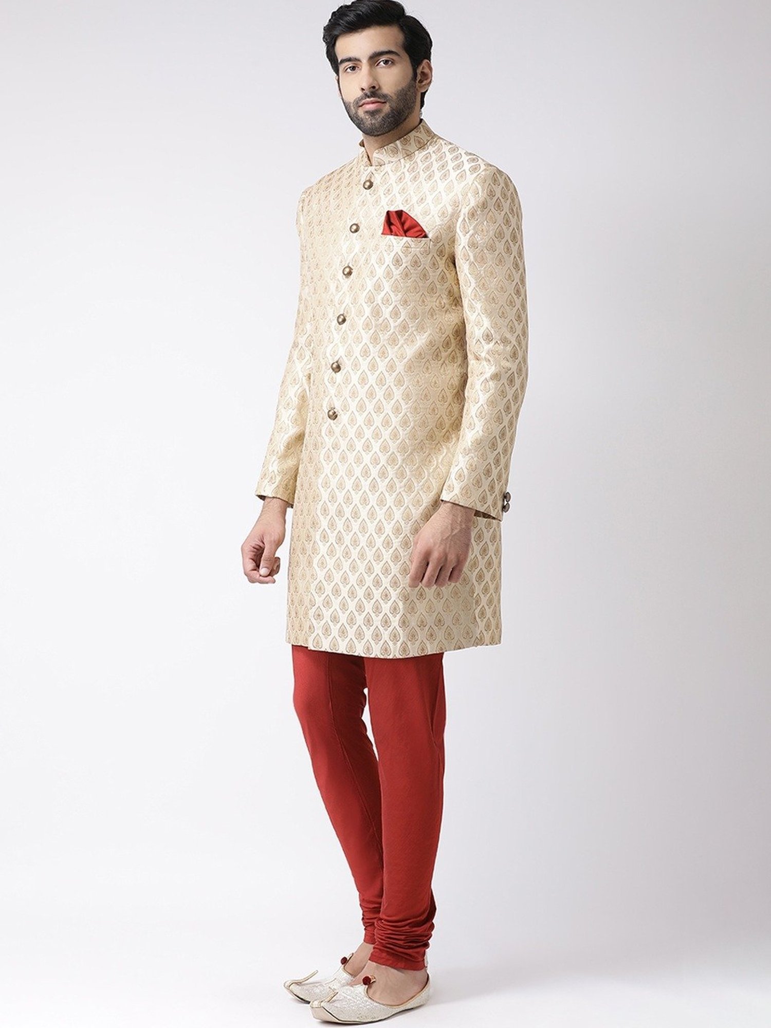 Benstoke Black & Maroon Regular Fit Sherwani Set