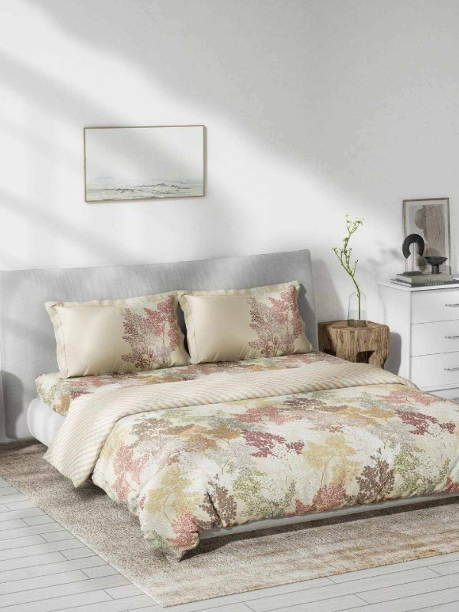 DDecor Angelic Floral Beige 145 TC Cotton Bed Linen Set