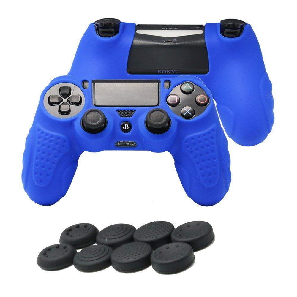 CHINFAI PS4 Controller DualShock4 Skin Grip Anti-Slip Silicone Cover Protector Case for Sony PS4/PS4 Slim/PS4 Pro Controller with 8 Thumb Grips (Blue)