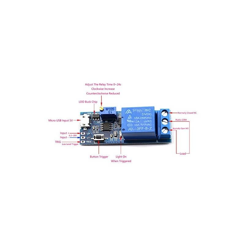 5V30V 1 Channel Wilde Voltage 024s Adjustable Delay InternalExternal Trigger Relay Board with Timer Delay Conduction Delay Circuit Switch with USB to Micro USB Power Line
