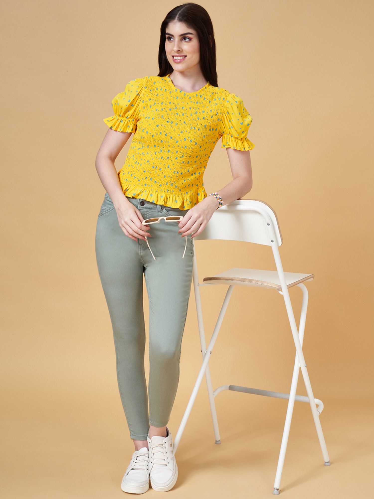 People by Pantaloons Yellow Printed Top