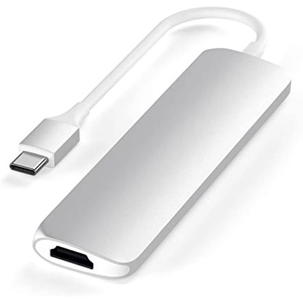 Satechi Slim Aluminum Type-C Multi-Port Adapter V2 with USB-C PD, 4K HDMI (30Hz), Micro/SD Card Readers, USB 3.0 - Compatible with 2020/2018 MacBook Pro, 2020/2019/2018 MacBook Air, 2020/2018 iPad Pro