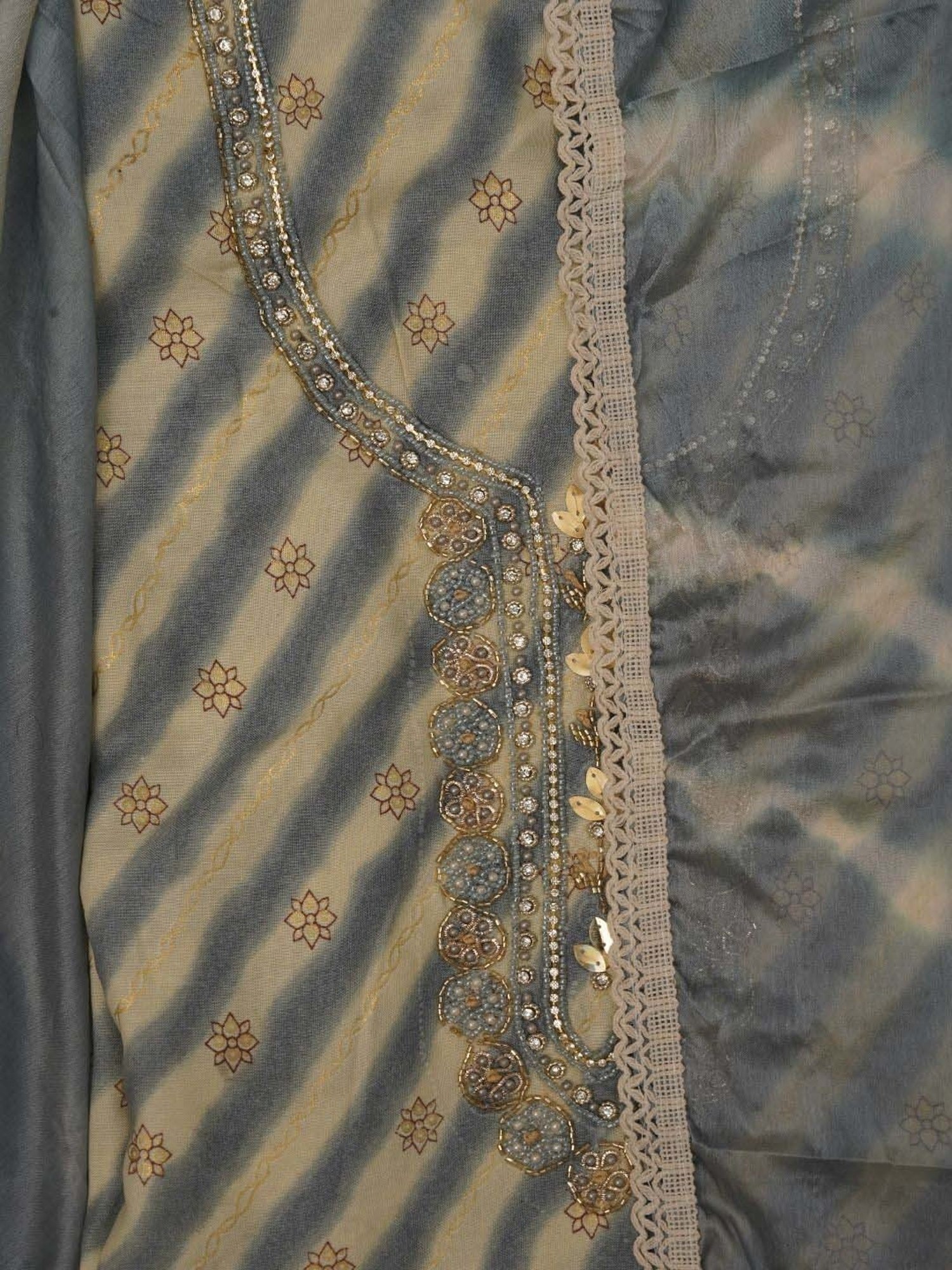 Jaipur Kurti Grey Embellished Unstitched Dress Material