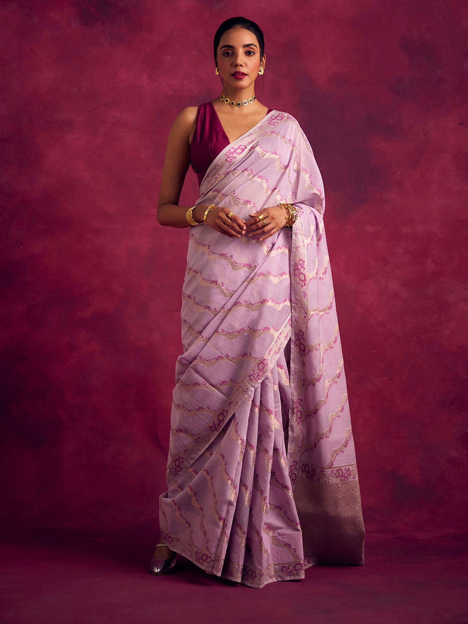 Abhishti Lavender Woven Saree Without Blouse