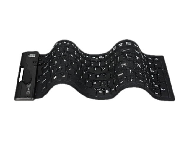 Adesso AKB-222UB USB Antimicrobial Foldable water proof 108-key compact size keyboard, 0.43" x 15.00" x 4.82" (Black)