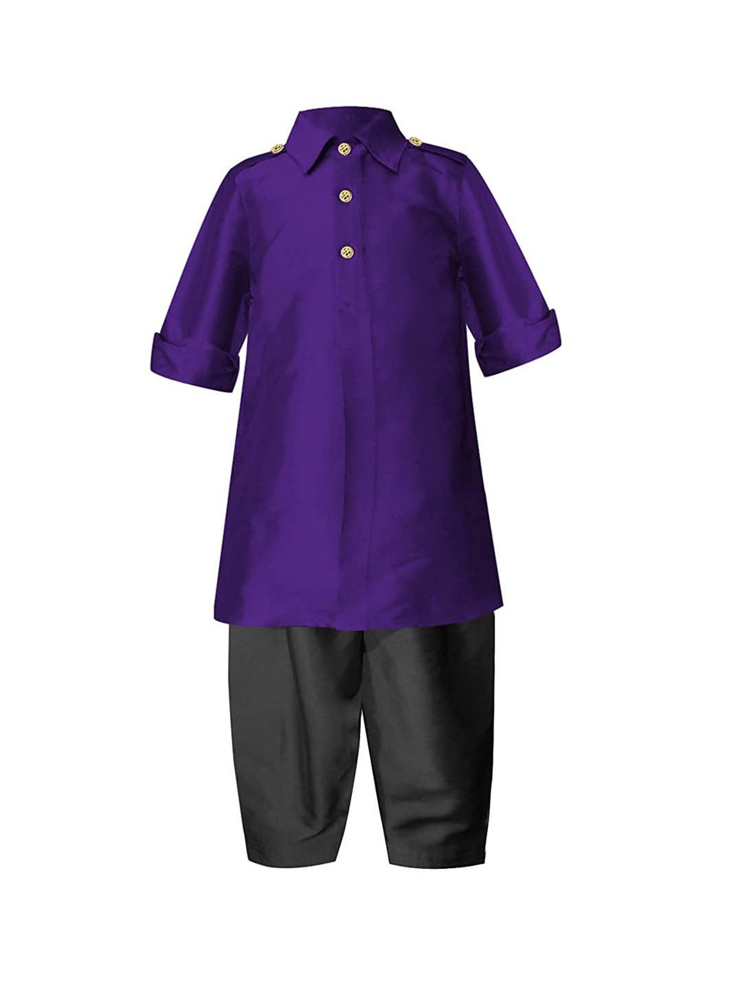 A.T.U.N. Purple & Black Solid Full Sleeves Pathani Kurta with Pyjamas