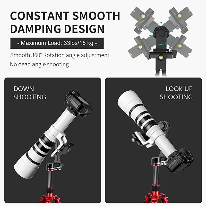 Professional Metal Gimbal Tripod Head 360&deg; Panoramic Head with 100mm Movable Horizontal Axis ArcaSwiss Standard QR Plate and Bubble Level for Digital SLR Cameras up to 33lbs15kg