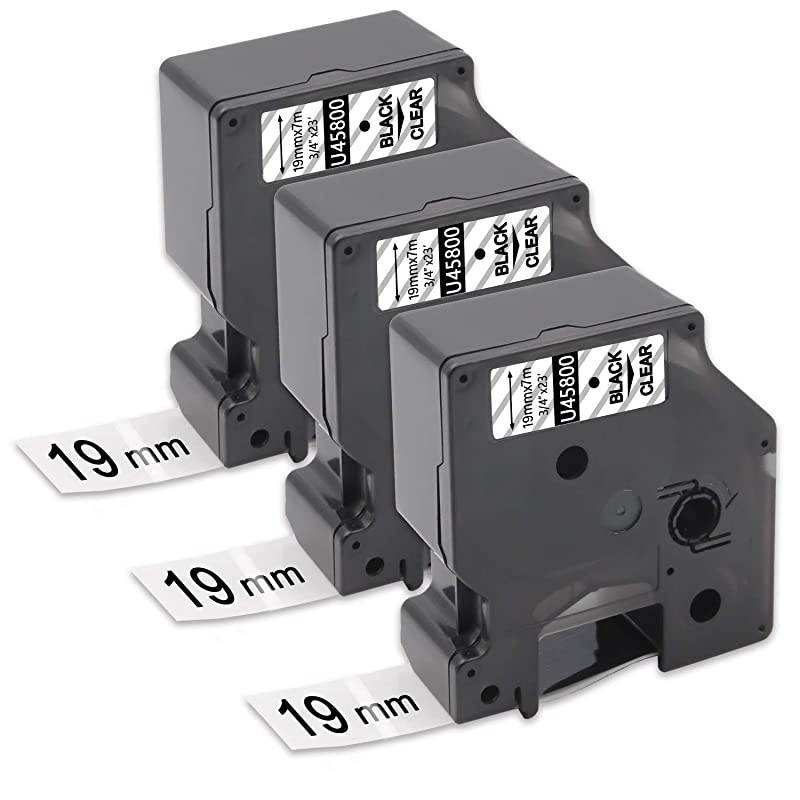 Compatible Label Tape Replacement for DYMO 45800 34 for LabelManager 120P 160 210D 280 360D PnP 420P 500TS LabelPoint 100 150 200 250 300 350 Label Maker 19mm x 7m Black on Clear 3Pack