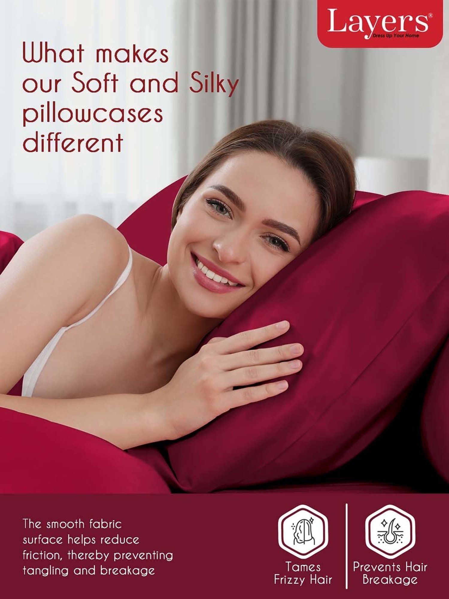 Layers Majestic Maroon 85 GSM Micro Satin Silk Pillow Covers - Set of 2