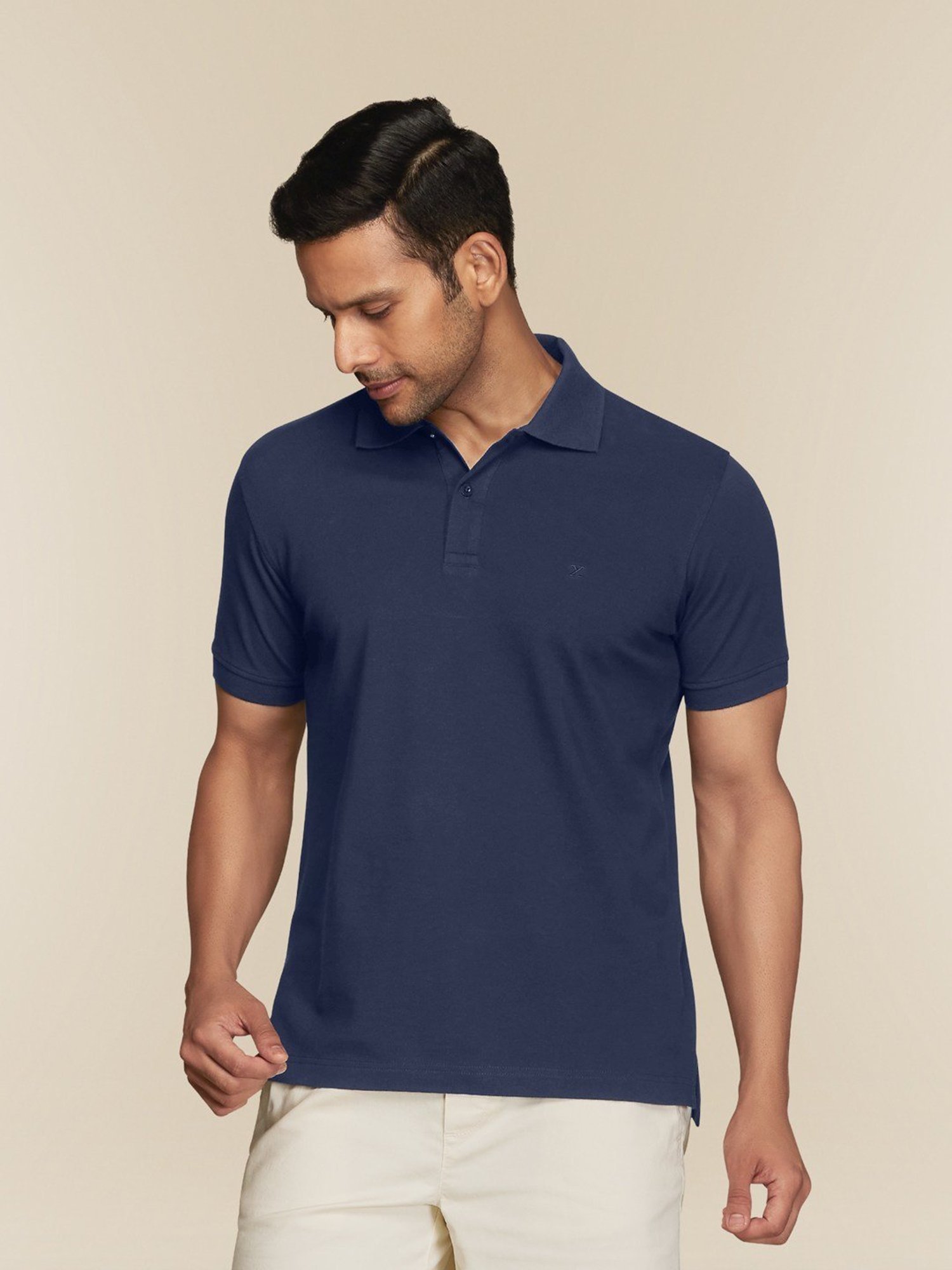 XYXX Midnight Blue Cotton Regular Fit Polo T-Shirts