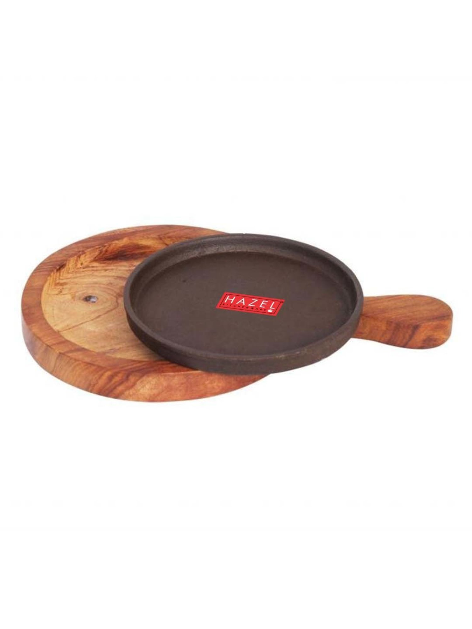HAZEL Brown Wood 17.78 cm Round Sizzler Plate With Racket